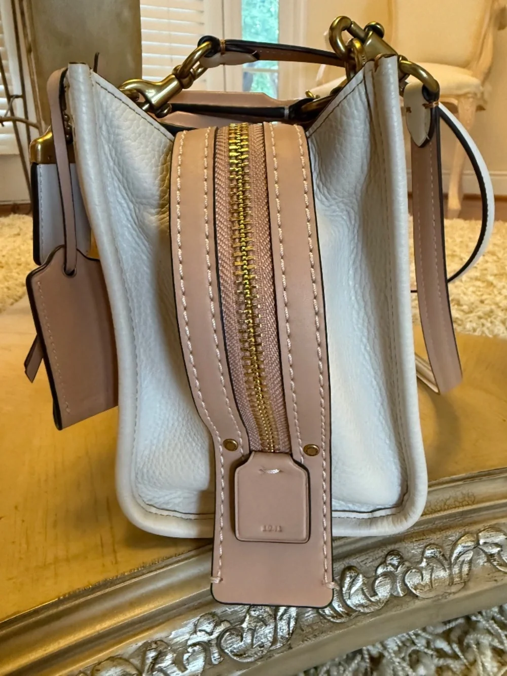 Coach Rogue 25 Tea Rose Appliqué Satchel Chalk Glovetanned Leather Rare NWOT